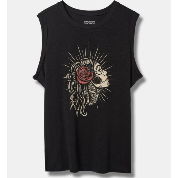 NEW Torrid 3 Muerte Classic Fit Super Soft Crew Neck Tank Black 3X 22 24 - Picture 1 of 9